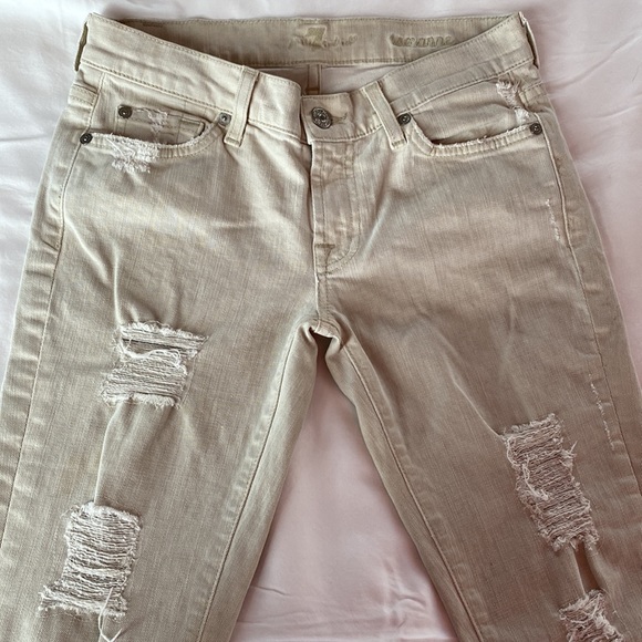7 for All Mankind skinny leg taupe distressed jeans  women’s size 25 - Picture 8 of 8